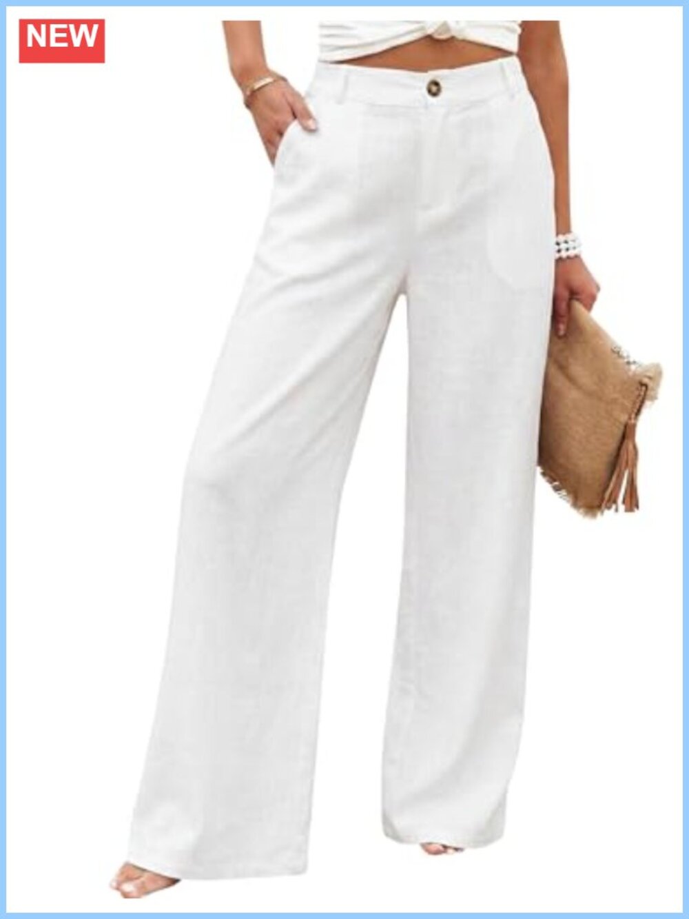 High Waisted Wide Leg Cotton Linen Pants Casual Button Up